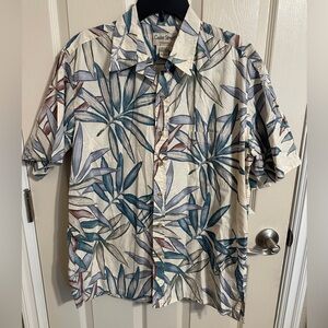 Cooke Street Honolulu Tropical Leaf Print Casual Shirt, Cream & Blue, Sz L